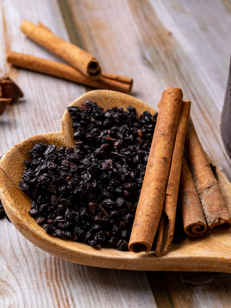 elderberry in a wooden bowl