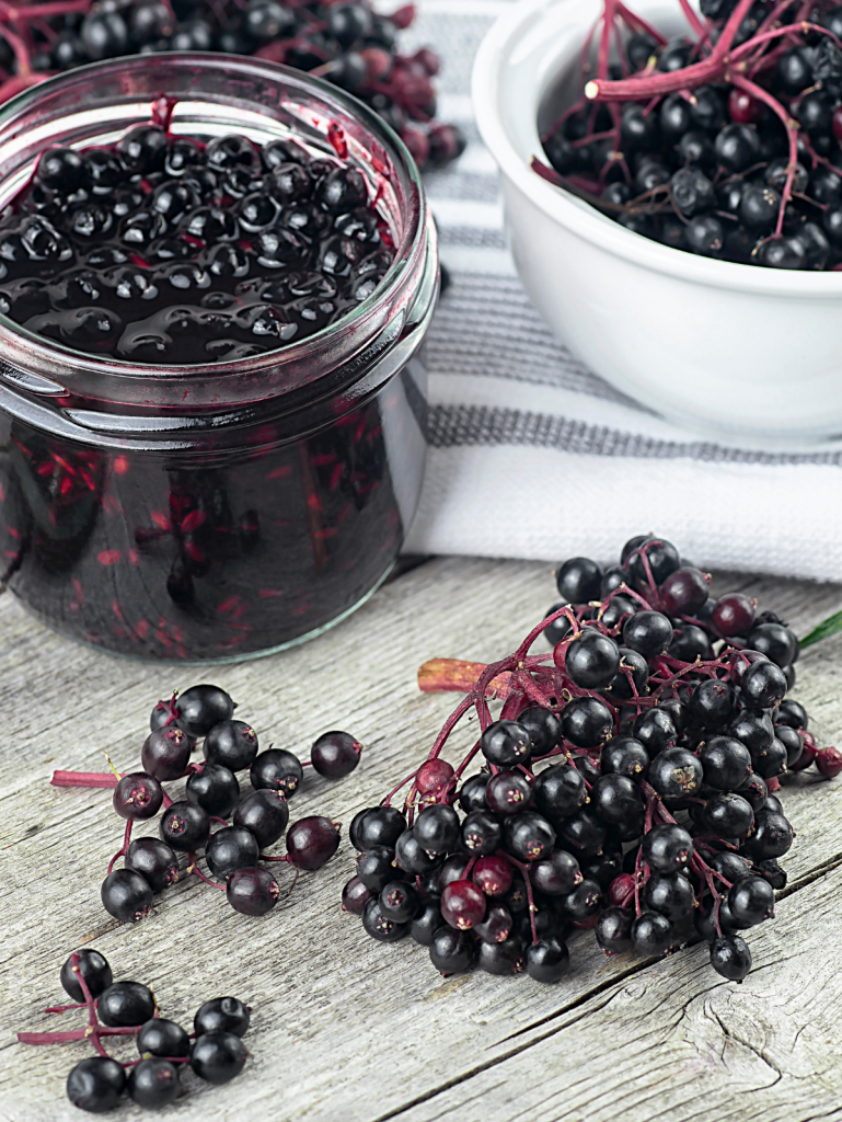 elderberries on a table