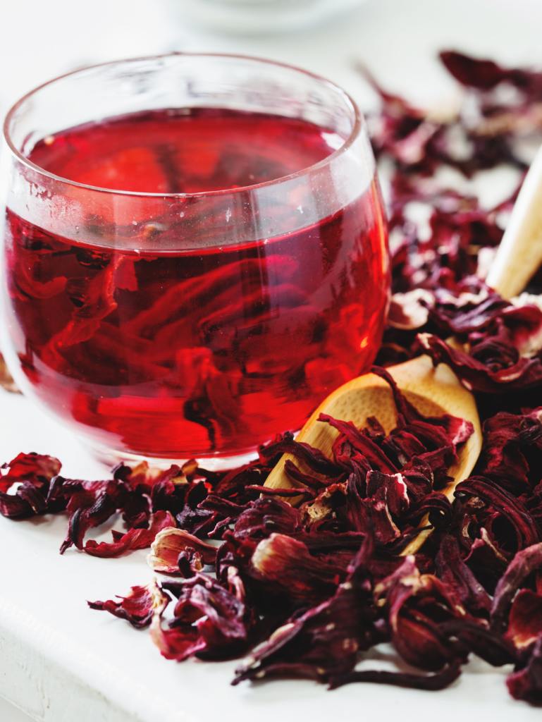 hibiscus tea with dried flowers