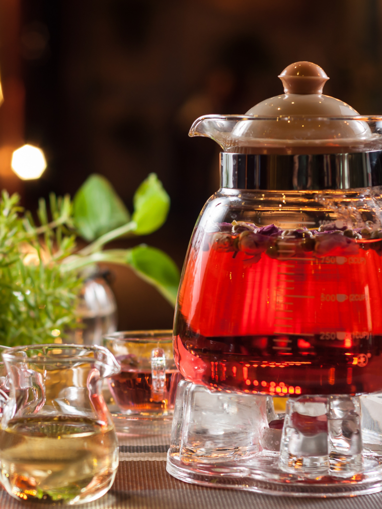 rose tea in a tea pot