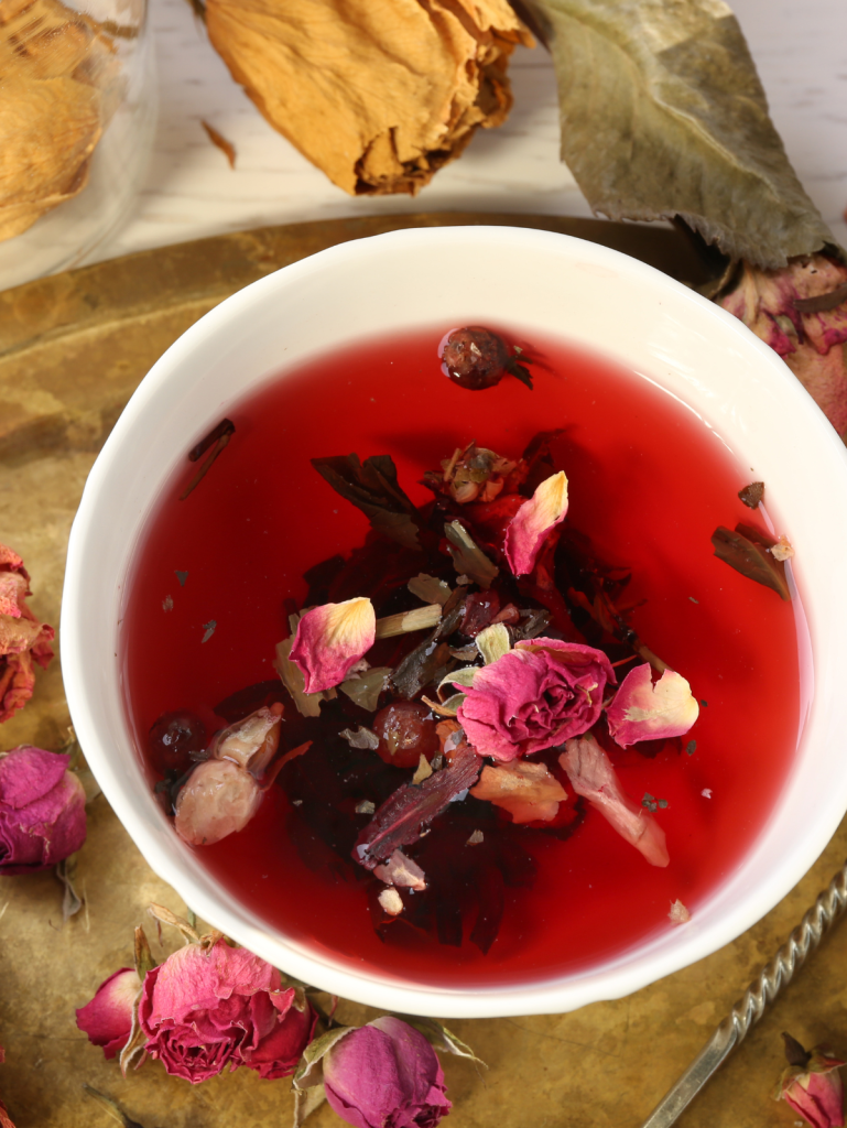 rose tea in a cup