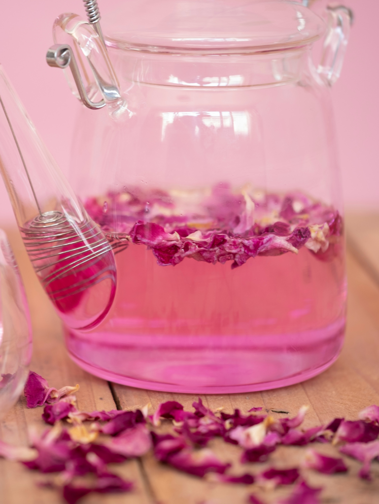 rose tea in a tea pot