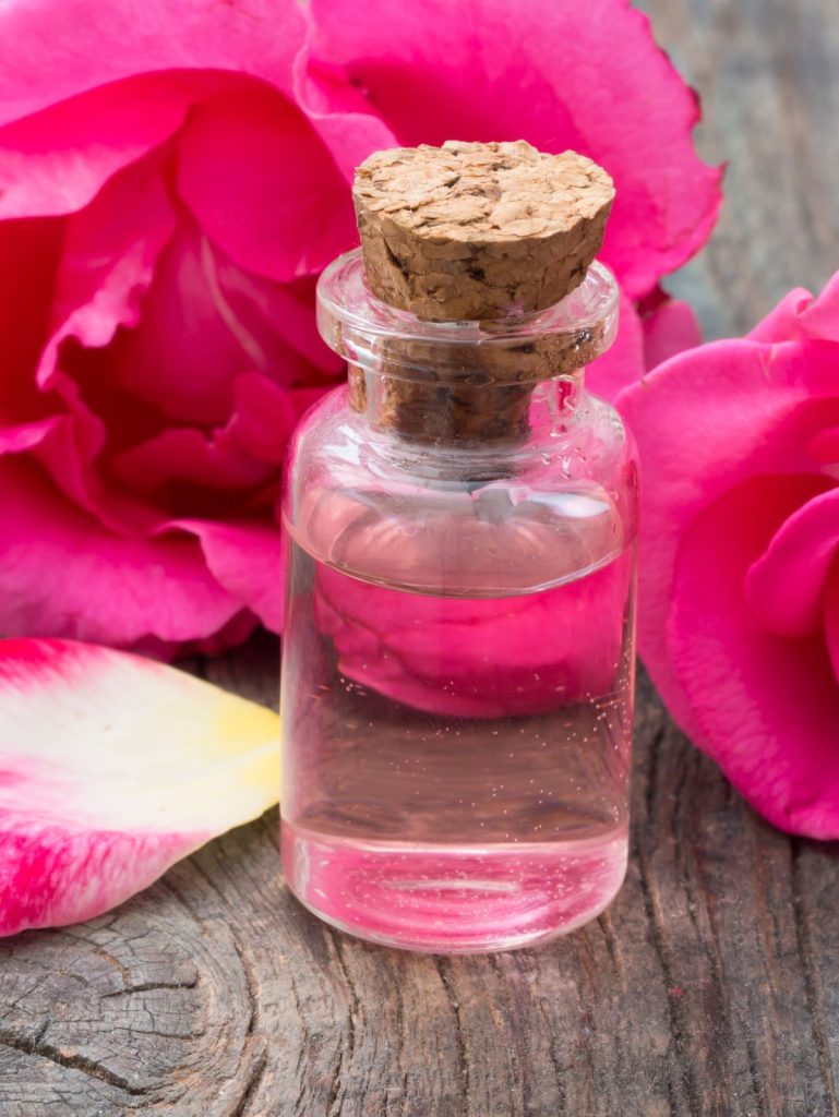 rose water in a glass jar