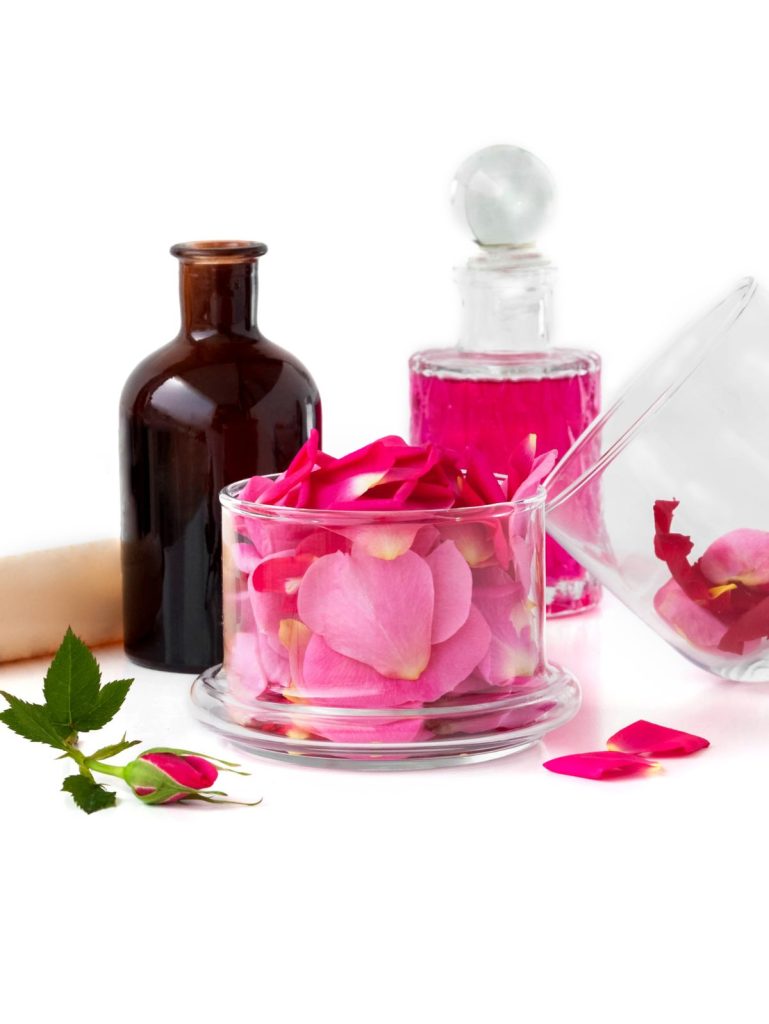 roes petals and supplies to make rose water for hair