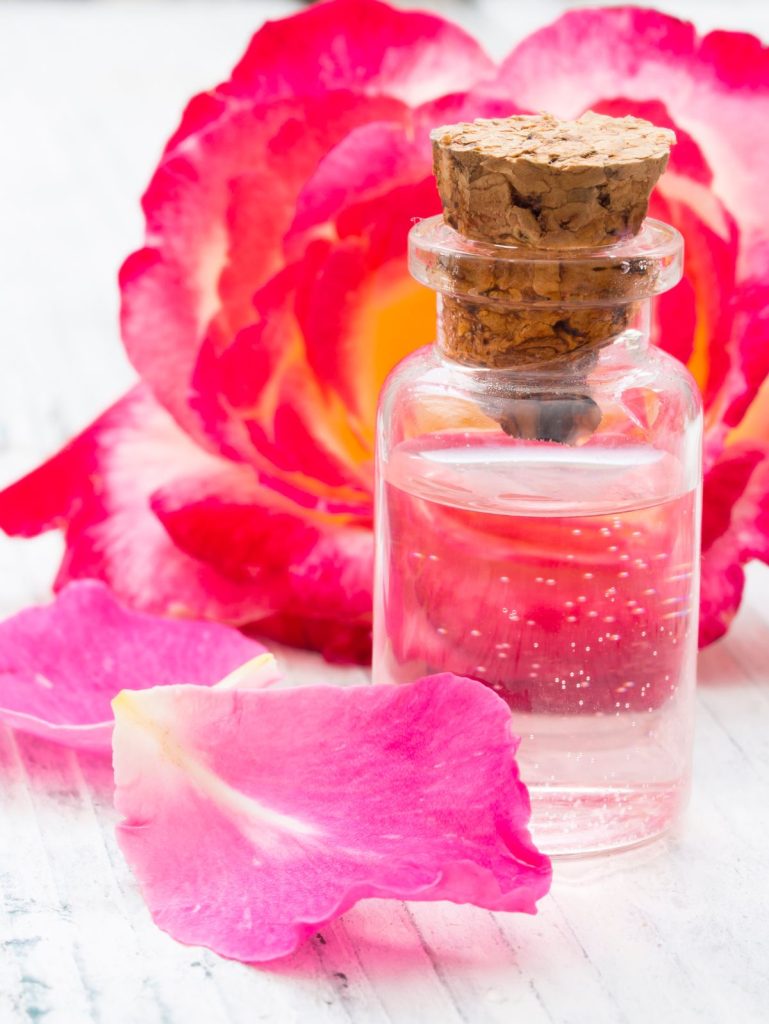 rose water in a glass jar